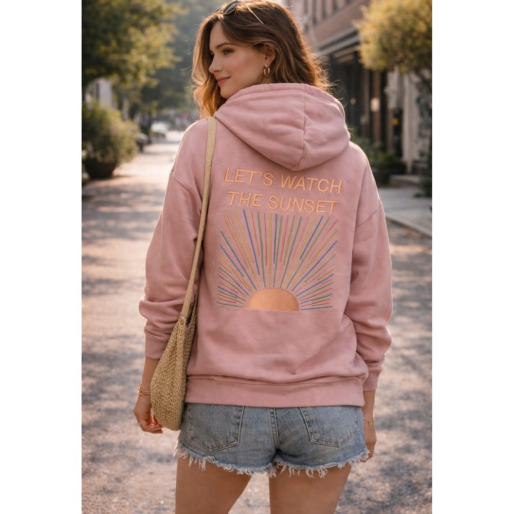 Dandy Worldwide Pink Embroidered Lets Watch The Sunset Hoodie XL Womens.    Ii